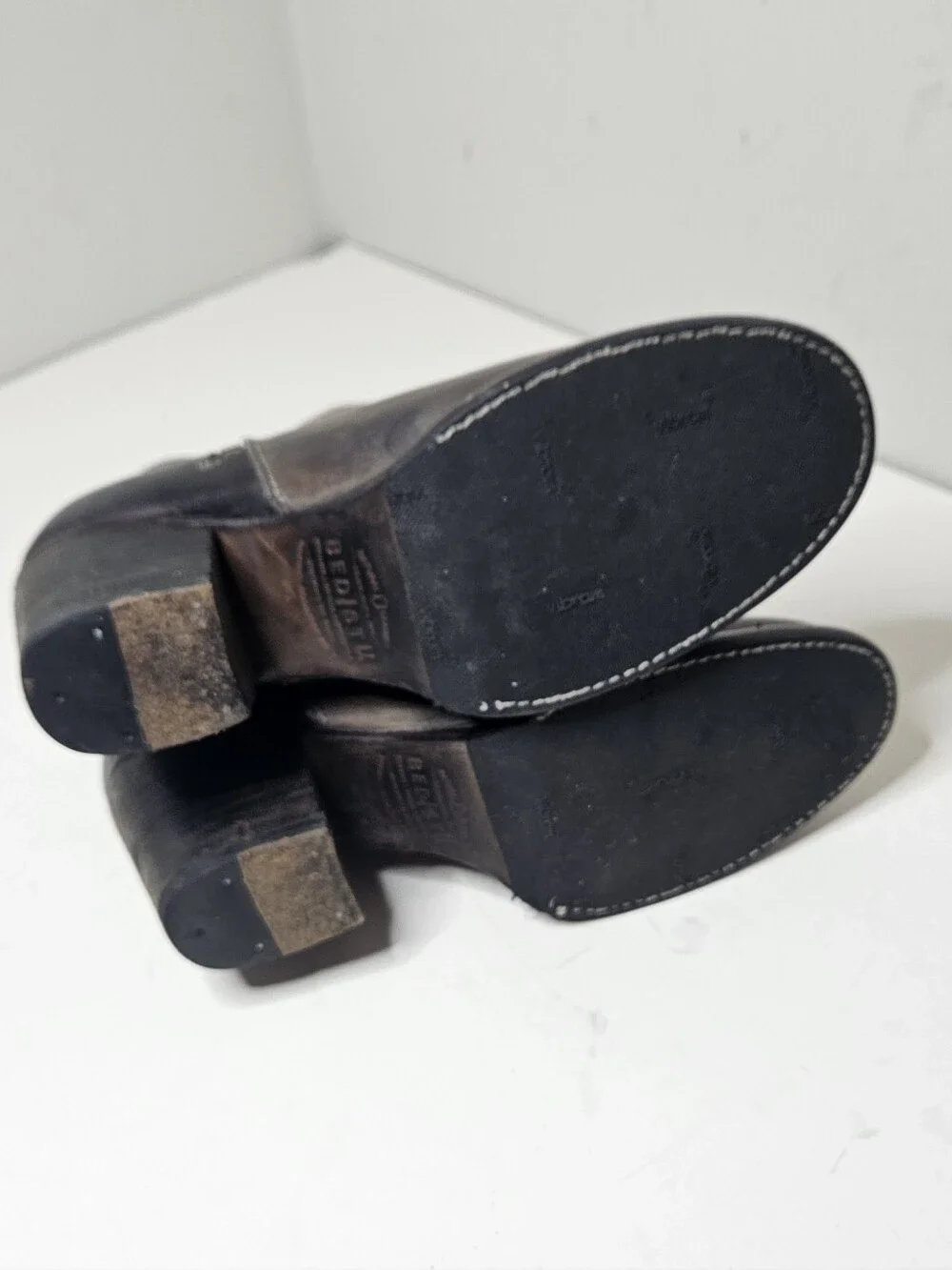 Bed Stu Yell Ankle Boots Two Tone Black Brown Stacked Heel Women's 7.5